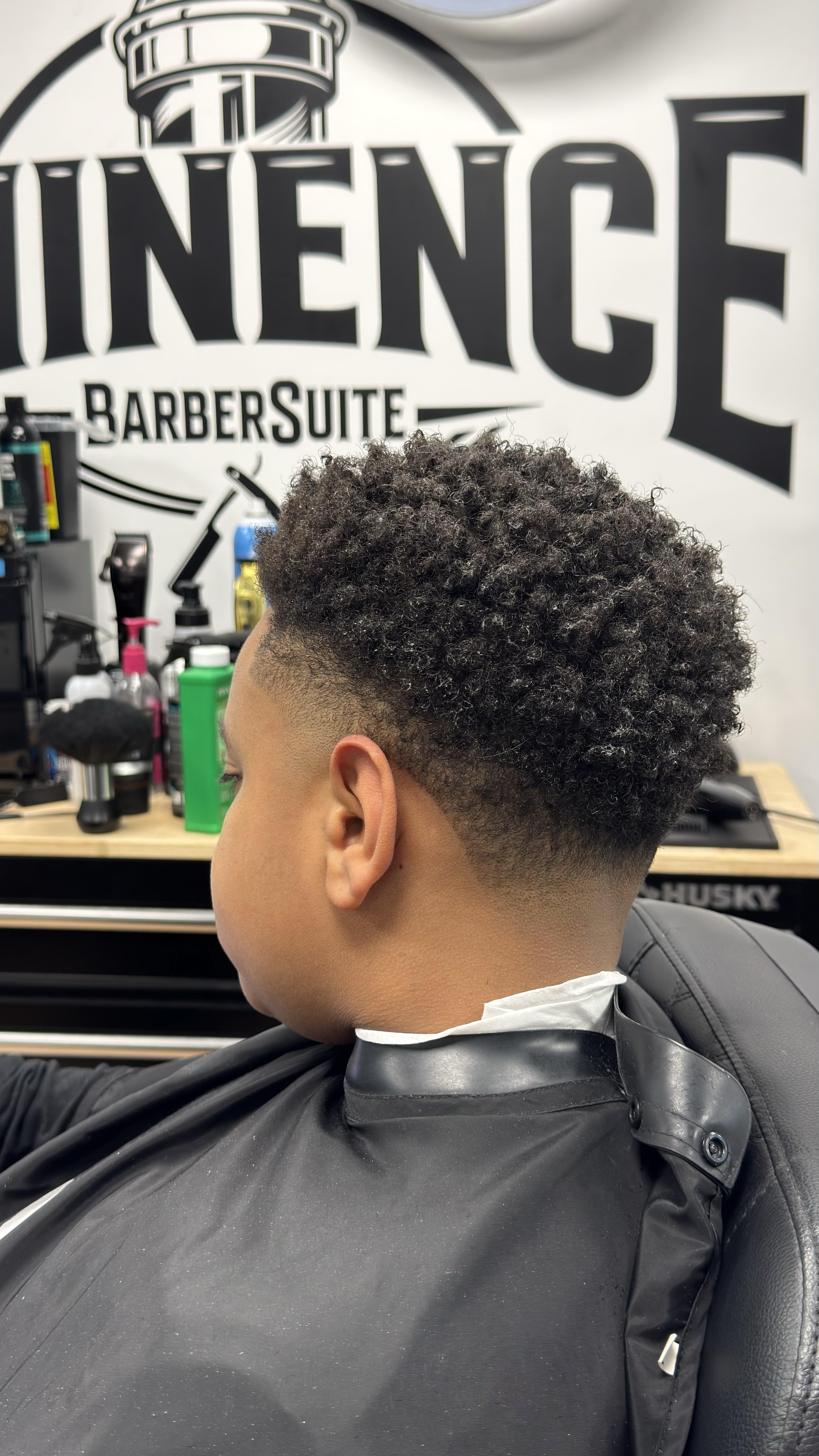 Curly hair fade at Eminence Barbersuite, North Plainfield NJ