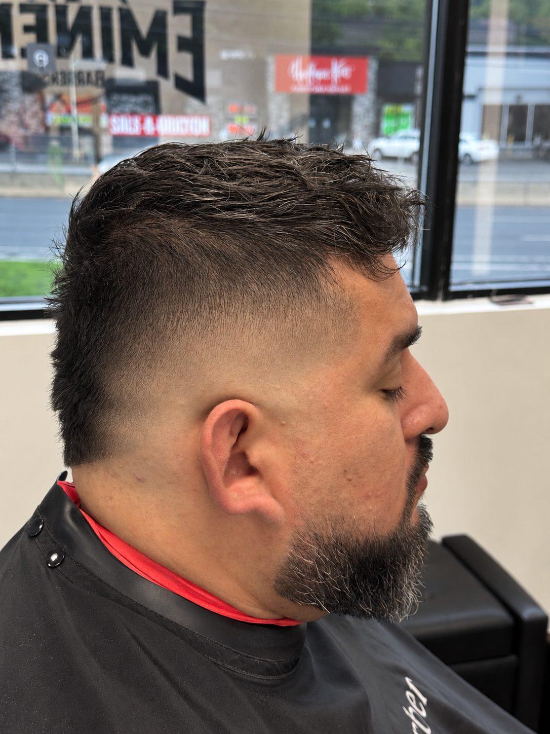 Mohawk fade with textured top at Eminence Barbersuite, North Plainfield NJ